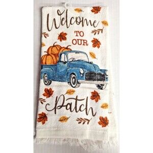 Country Blue Truck Orange Pumpkins Kitchen Towel Autumn Harvest Cotton Gift NEW
